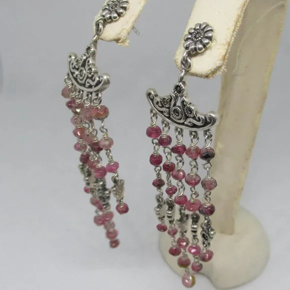 Natural Garnet and Marcasite Gemstones Chandelier Earrings 925 - Picture 4 of 7